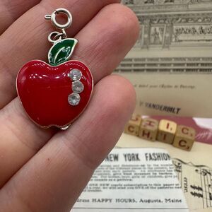 Vintage Apple Enamel Pendant with Rhinestones Charm